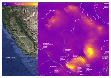 NASA's ECOSTRESS instrument produced this Heatmap of the Glass Fire in September, 2020 in Napa, California.