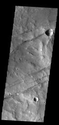 This image from NASA's Mars Odyssey shows a linear depression, part of Sirenum Fossae.