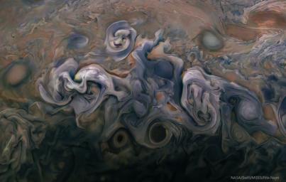 This image was captured by the JunoCam imager aboard NASA's Juno spacecraft on February 17, 2020, during Juno's 25th perijove pass.