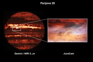 This composite image shows a hot spot in Jupiter's atmosphere during perijove 29.