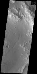 This image from NASA's Mars Odyssey shows part of an unnamed crater in southern Terra Cimmeria.
