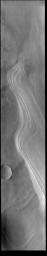 This image from NASA's Mars Odyssey shows Promethei Chasma, part of the South Pole.