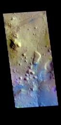 This image from NASA's Mars Odyssey shows a small section of Nili Fossae. The linear depression at the top of the image is one of the Nili Fossae graben.