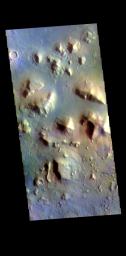 This image from NASA's Mars Odyssey shows a small section of Cydonia Colles, a group of hills located in southeastern Acidalia Planitia.