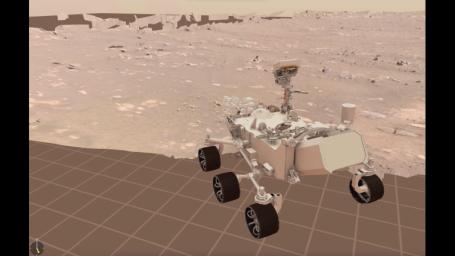 Engineers at NASA's Jet Propulsion Laboratory driving the agency's Perseverance rover use visualization software to plan how the rover moves around on Mars. This clip from their visualization shows the rover's first drive on March 4, 2021.