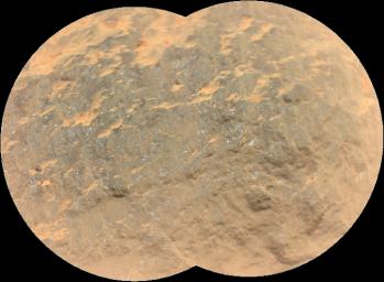 Combining two images, this mosaic shows a close-up view of the rock target named Yeehgo from the SuperCam instrument on NASA's Perseverance rover on Mars.