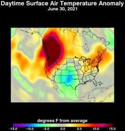 The AIRS instrument aboard NASA's Aqua satellite collected temperature readings in the atmosphere and at the surface during an unprecedented heat wave in the Pacific Northwest and western Canada that started around June 26.
