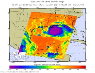 The AIRS instrument aboard NASA's Aqua satellite caught views of Hurricane Ida as the high-end Category 4 storm swept ashore around noon local time on August 29, 2021, near Port Fourchon, Louisiana.