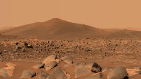NASA's Perseverance Mars rover used its dual-camera Mastcam-Z imager to capture this image of Santa Cruz, a hill within Jezero Crater, on April 29, 2021.