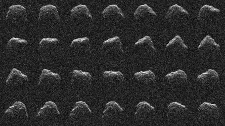 This series of images captured on Aug. 22, 2021, shows asteroid 2016 AJ193 rotate as it was observed by Goldstone's 70-meter antenna. The 1.3-kilometers wide object was the 1,001st near-Earth asteroid to be measured by planetary radar since 1968.