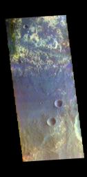 This image from NASA's Mars Odyssey shows part of Arabia Terra near Mawrth Vallis and Oyama Crater.