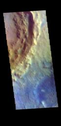 This image from NASA's Mars Odyssey shows the southeastern rim of Toro Crater. Toro Crater is located in Syrtis Major Planum and is 41km (25miles) in diameter.