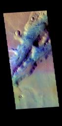 This image from NASA's Mars Odyssey shows linear depressions, part of Nili Fossae.