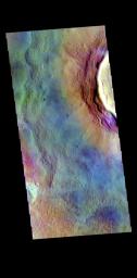 This image from NASA's Mars Odyssey shows the rim and ejecta blanket of an unnamed crater located in Utopia Planitia.