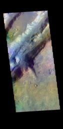 This image from NASA's Mars Odyssey shows linear depressions, part of Nili Fossae.
