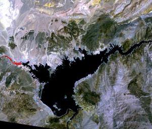 NASA's Terra spacecraft shows Lake Mead, the largest reservoir in the United States, has fallen to its lowest level ever.