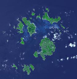 NASA's Terra spacecraft shows the Isles of Scilly, an archipelago of 145 islands that lies 28 km off the tip of Cornwall.