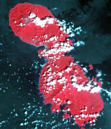 NASA's Terra spacecraft shows the Indonesian island of Sangihe, where Canadian-based Baru Gold is hoping to start gold mining.
