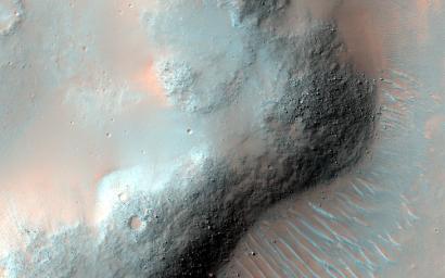 This image acquired on May 19, 2012 by NASA's Mars Reconnaissance Orbiter, shows a ridge that formed when the ground was pushed together, forming a wrinkle.