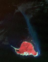 NASA's Terra spacecraft shows Turtle Island, a forest-covered volcanic island, twelve kilometers off Taiwan's northeast coast.