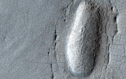 This image acquired on August 29, 2021 by NASA's Mars Reconnaissance Orbiter, shows different terrain types on the apron that indicate the presence and flow of ice.
