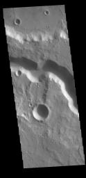 This image from NASA's Mars Odyssey shows a channel, Tinto Vallis. This northward flowing channel is 180 km (112 miles) long and is located in northern Hesperia Planum.