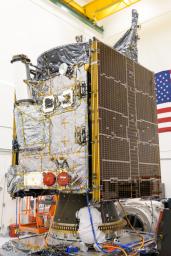 Psyche undergoes vibration testing at JPL in March 2022 to ensure the spacecraft can withstand the jostling of launch.