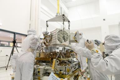 JPL engineers and technicians put together components of EMIT, including its telescope, imaging spectrometer, and baseplate, which holds its electronics.