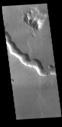 This image from NASA's Mars Odyssey shows a section of Bahram Vallis. This channel is located in northern Lunae Planum, south of Kasei Valles.