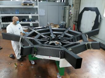The cradle is the structure that supports the ASTHROS telescope's primary mirror and keeps the mirror panels aligned. Made from carbon fiber, it must be both lightweight and extremely rigid.