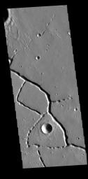 This image from NASA's Mars Odyssey shows the northern portion of Hephaestus Fossae. Hephaestus Fossae is a complex channel system in Utopia Planitia near Elysium Mons.