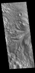 This image from NASA's Mars Odyssey shows part of Aram Chaos right at the outflow channel that connects to Ares Vallis.