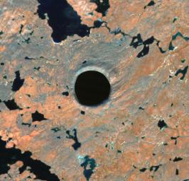 NASA's Terra spacecraft shows the Pingualuit Crater, known as the Crystal Eye to the Inuit, in Nunavik Province, far northern Canada.