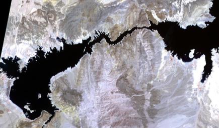 NASA's Terra spacecraft shows Lake Mead, America's largest reservoir, on the Colorado River between Nevada and Arizona, has shrunk to historic lows, dropping to about 30% of its capacity.
