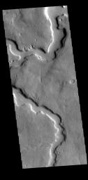 This image from NASA's Mars Odyssey shows part of Clasia Vallis, located in Terra Sabaea. Clasia Vallis is 125km long (77 miles).