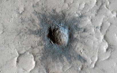 This image acquired on January 30, 2022 by NASA's Mars Reconnaissance Orbiter shows an impact crater that has been seen in images dating back 50 years to the Mariner 9 mission.