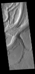 This image from NASA's Mars Odyssey shows a small section of Mangala Valles. Mangala Valles is a complex channel more than 900km long (560 miles).