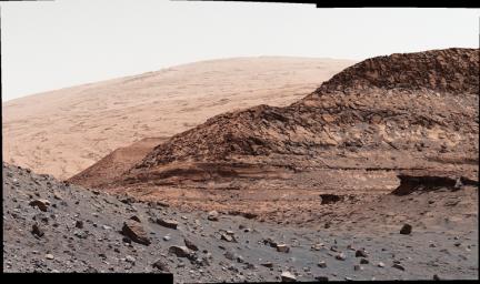 NASA's Curiosity Mars rover used its Mast Camera, or Mastcam, to capture this detail shot of the sandy foreground, a hill nicknamed Orinoco within the sulfate-bearing unit, and upper Mount Sharp in the distance.