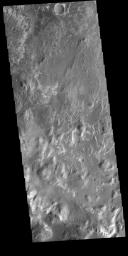 This image from NASA's Mars Odyssey shows the delta deposit located on the floor of Eberswalde Crater.