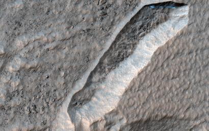 This image acquired on August 14, 2022 by NASA's Mars Reconnaissance Orbiter shows a curious depression with zig-zag walls on the north rim of Secchi Crater.
