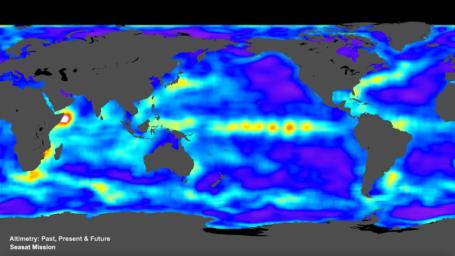 This animation, created in 2012, shows the increasing clarity and detail of measurements of sea height made by successive satellite altimeters launched by NASA and other agencies over the past four decades.