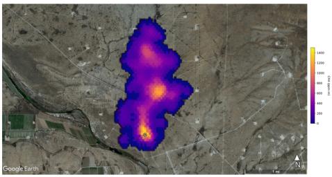 This image shows a 2-mile (3-kilometer) long plume of methane southeast of Carlsbad, New Mexico. Methane is a potent greenhouse gas that is much more effective at trapping heat in the atmosphere than carbon dioxide.