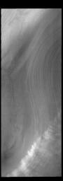 This image from NASA's Mars Odyssey shows a line of clouds over the south polar cap.