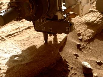 This animation shows NASA's Perseverance Mars rover collecting a rock sample from an outcrop the science team calls Berea using a coring bit on the end of its robotic arm. The images were taken by one of the rover's front hazard cameras.