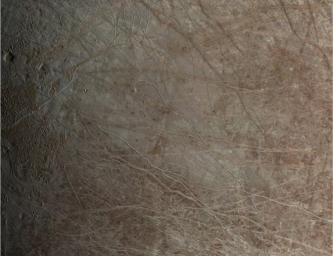 The surface of Jupiter's moon Europa is shown in an image from the JunoCam color public engagement camera aboard NASA's Juno spacecraft. The data for this image was taken September 29, 2022.
