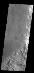 This image from NASA's Mars Odyssey shows numerous channels that dissect the rim of this unnamed crater in Noachis Terra.