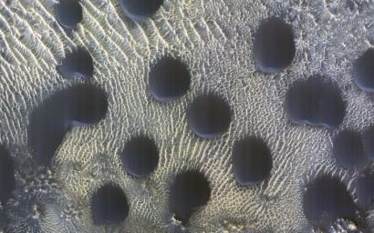 This image acquired on November 22, 2022 by NASA's Mars Reconnaissance Orbiter shows dunes that are almost perfectly circular, which is unusual.