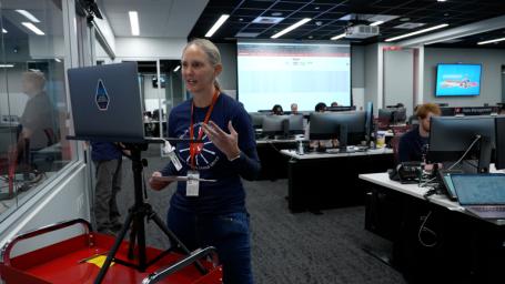 Perseverance Mars Rover Mission Lead Beth Dewell, of NASA's Jet Propulsion Laboratory in Southern California interacted with students from across the United States during a live webinar from the rover's mission control at JPL, on Feb. 14, 2023.