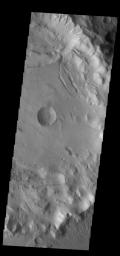 This image from NASA's Mars Odyssey shows part of the rim of an unnamed crater in Terra Sirenum.