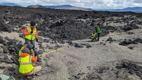 Members of the international VERITAS science team prepare for lidar (Light Detection and Ranging) imaging of rocks in Iceland. Lidar measurements of rocky terrain can provide information about the material, such as surface roughness.